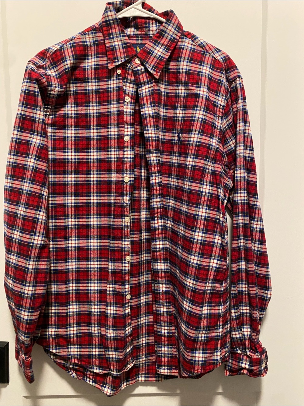 Ralph Lauren Men’s Large Red, Navy & White Plaid Button-Down Shirt